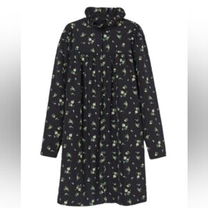 H&M floral long sleeves ruffle collar  midi dress color black size medium
